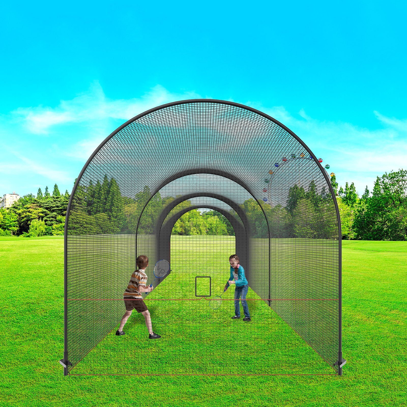VEVOR Rete Gabbia da Baseball Telaio e Rete 12x3,6x3,6 m, Rete per Gabbia da Baseball per Allenamento di Battere e Fielding, Rete da Baseball con Borsa Trasporto per Adolescenti Adulti Cortile Nero