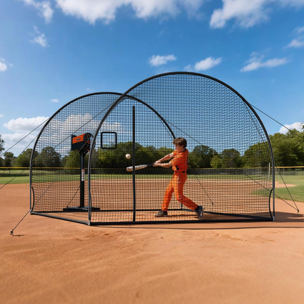 VEVOR Baseball Batting Cage, 3660 x 3100 x 2330mm Freestanding Portable Batting Cage, Hitting Cages with 4-Ply Knotless Polyester & Pitching Machine Opening, Battings Cages Netting for Indoor Outdoor