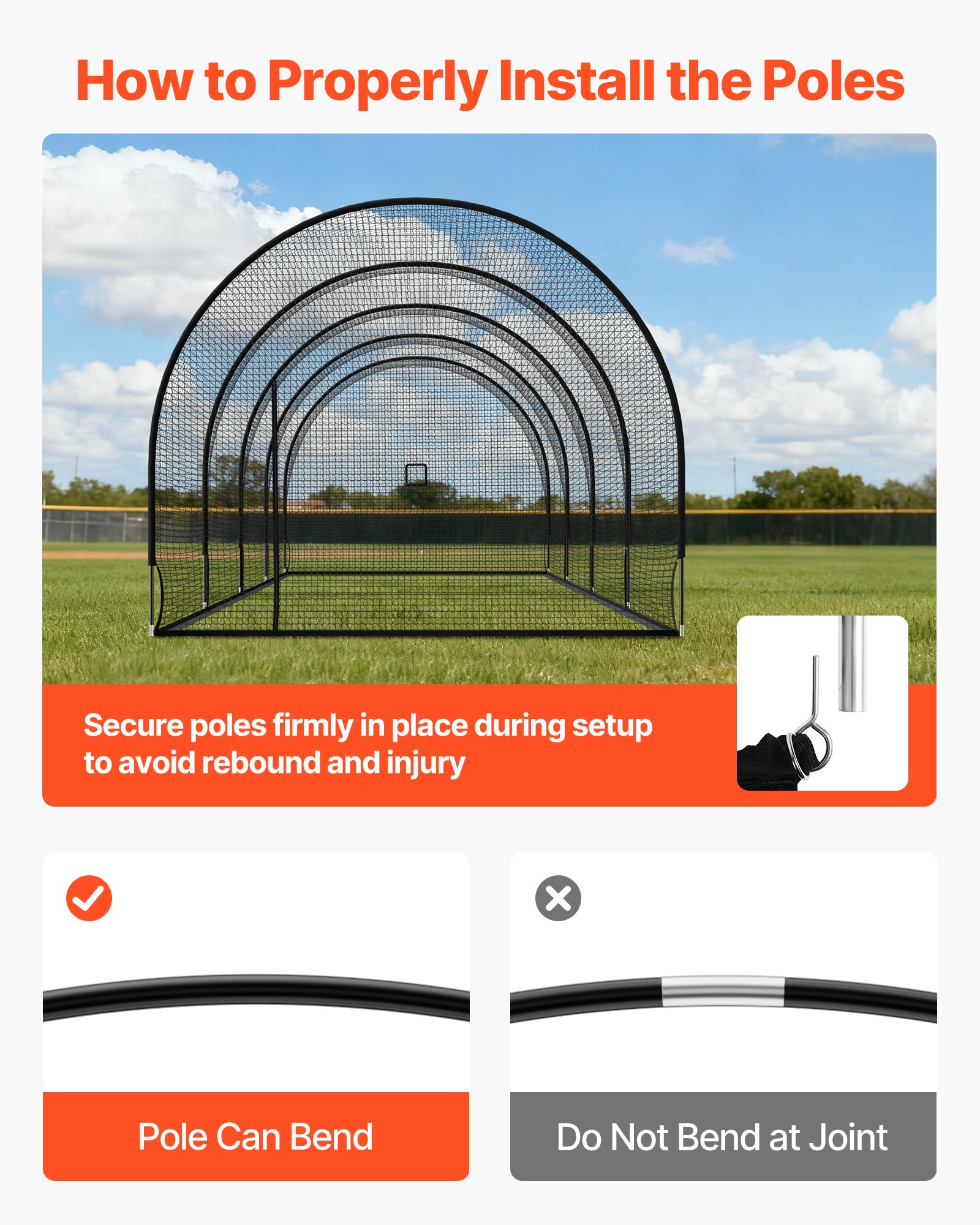 VEVOR Baseball Batting Cage, 12200 x 3700 x 3050mm Freestanding Portable Batting Cage, Hitting Cages with 4-Ply Knotless Polyester & Pitching Machine Opening, Battings Cages Netting for Indoor Outdoor