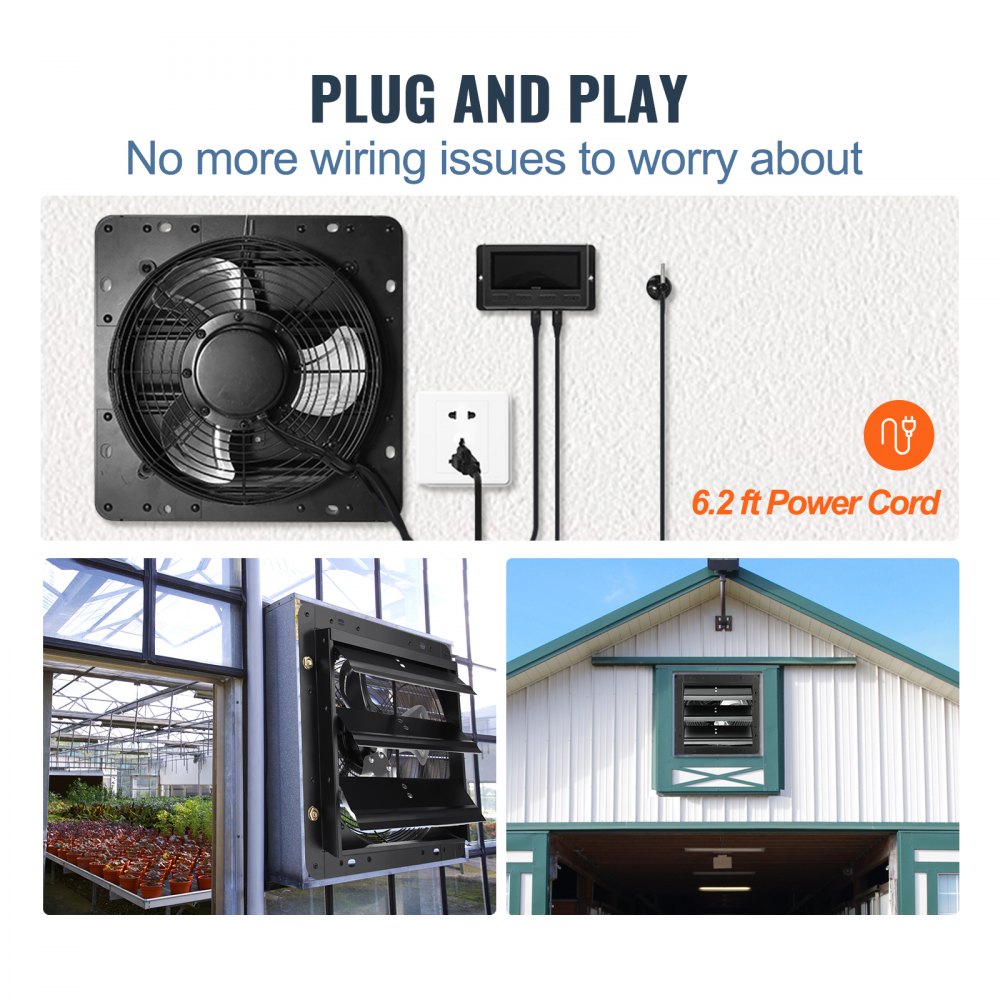 VEVOR exhaust fan, 254 mm, temperature and humidity controller, EC motor, 843 CFM, wall-mounted fan with speed control, ventilation and cooling for greenhouses, garages, sheds