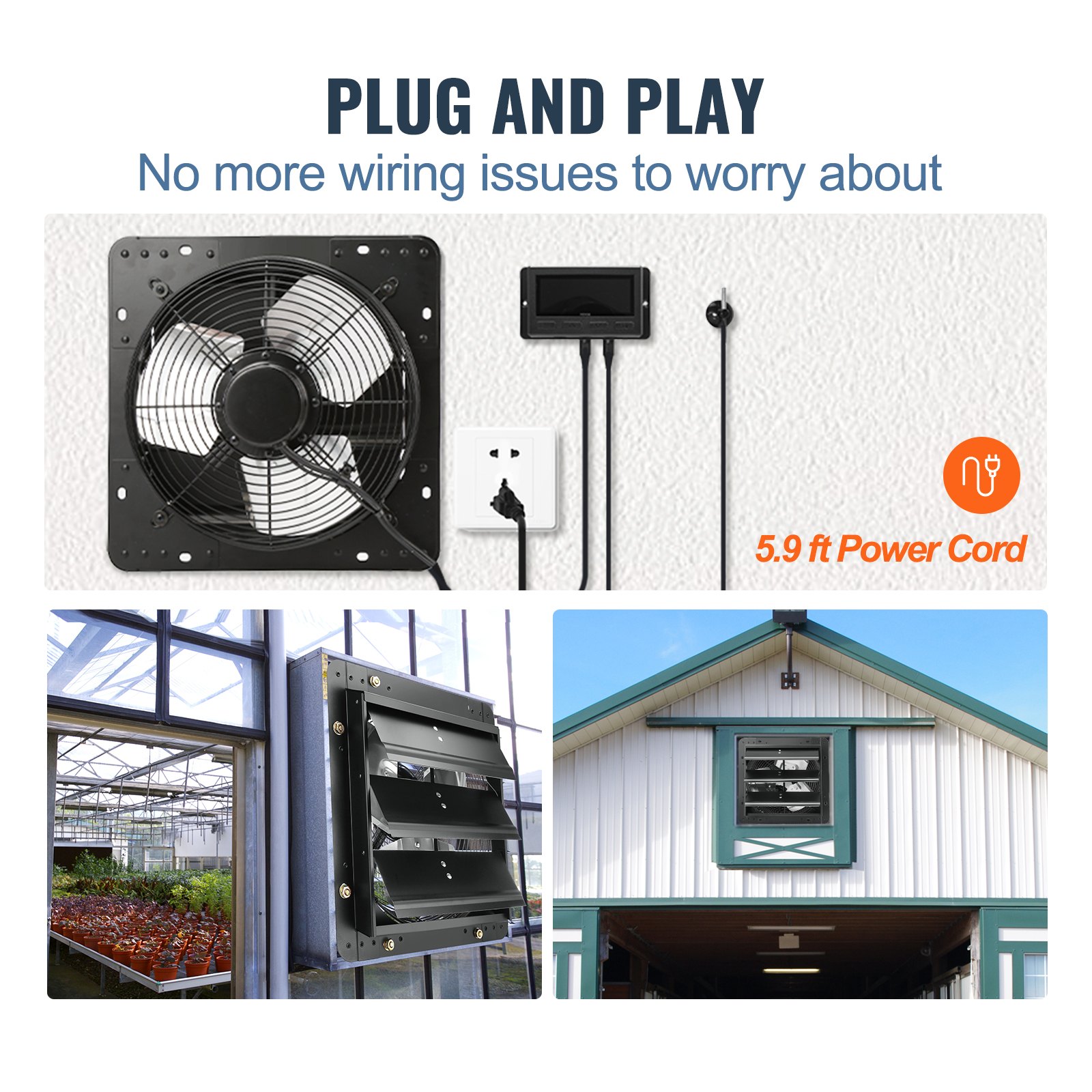 VEVOR exhaust fan, 305 mm, temperature and humidity controller, EC motor, 904 CFM, wall-mounted fan with variable speed control, ventilation and cooling for greenhouses and garages