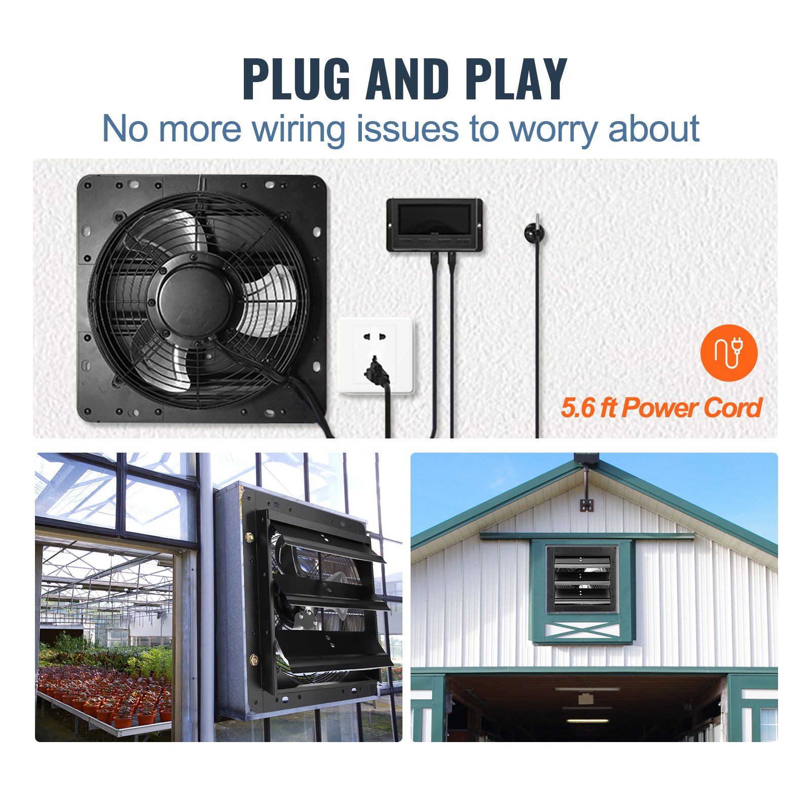 VEVOR exhaust fan, 356 mm, temperature and humidity controller, EC motor, 1024 CFM, wall-mounted fan with variable speed control, ventilation and cooling for greenhouses and garages