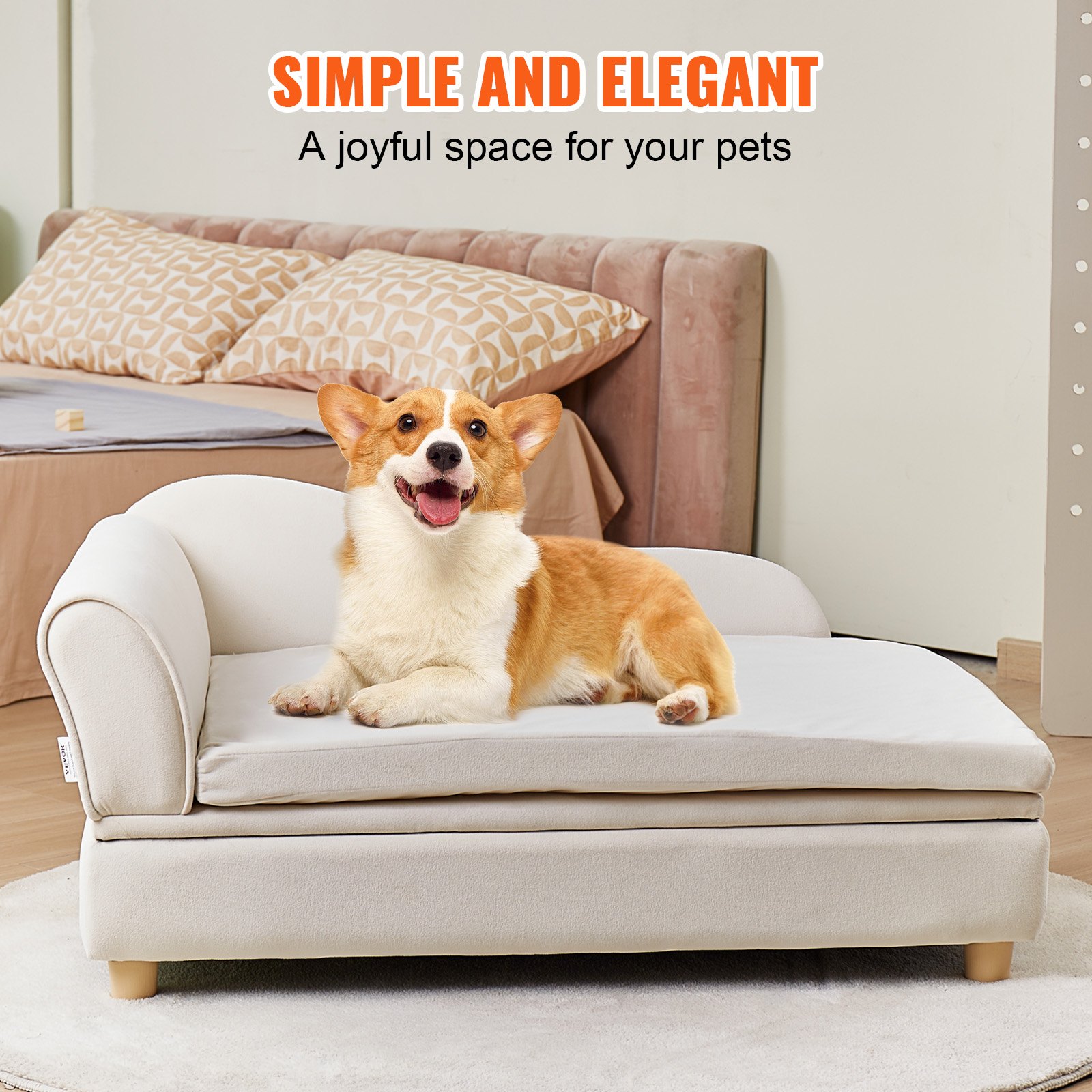 VEVOR Divano per Animali Domestici 910 x 585 x 415 mm Divano per Cani Gatti di Taglia Grande, Divano Letto per Cani Morbido Vellutato, Divano per Cani Gatti Domestici Capacità di Carico 50 kg Bianco
