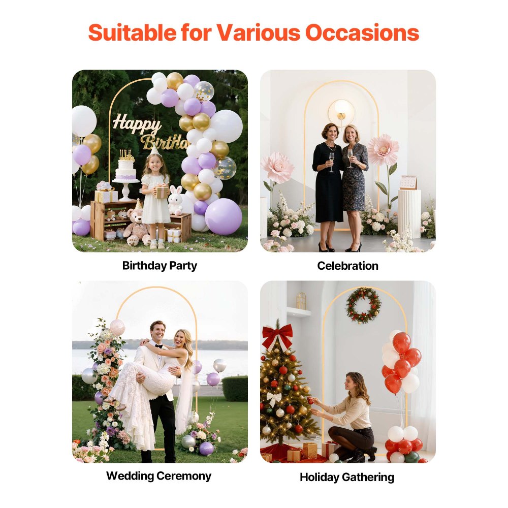VEVOR Supporto per Fondale ad Arco in Metallo da 2 x 1 m, Struttura Stabile, Facile da Montare, Set di Fondali ad Arco per Feste per Matrimoni, Feste di Compleanno, Decorazioni per Cerimonie