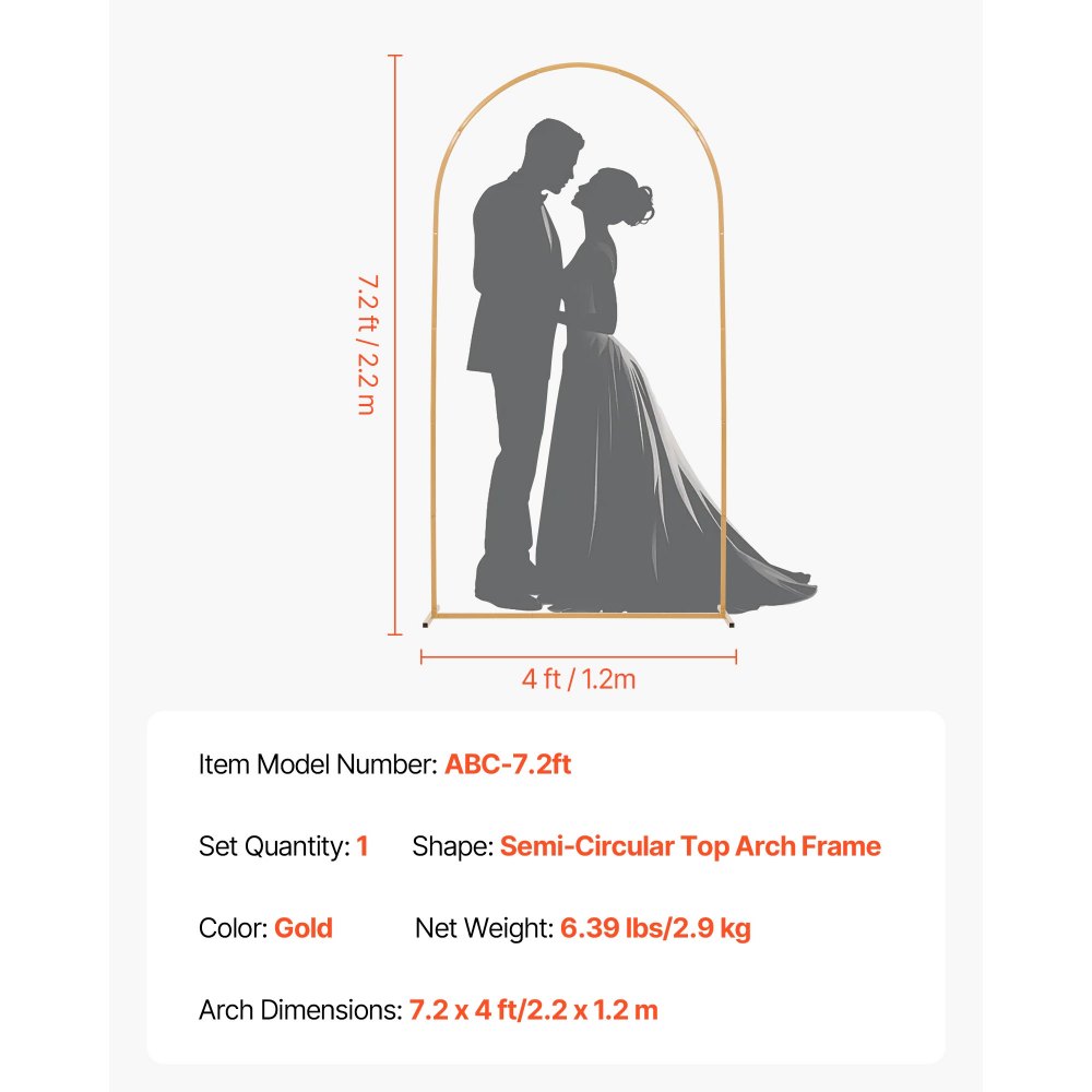 VEVOR Supporto per Fondale ad Arco in Metallo da 2,2 x 1,2 m, Struttura Stabile, Facile da Montare, Set di Fondali ad Arco per Feste per Matrimoni, Feste di Compleanno, Decorazioni per Cerimonie