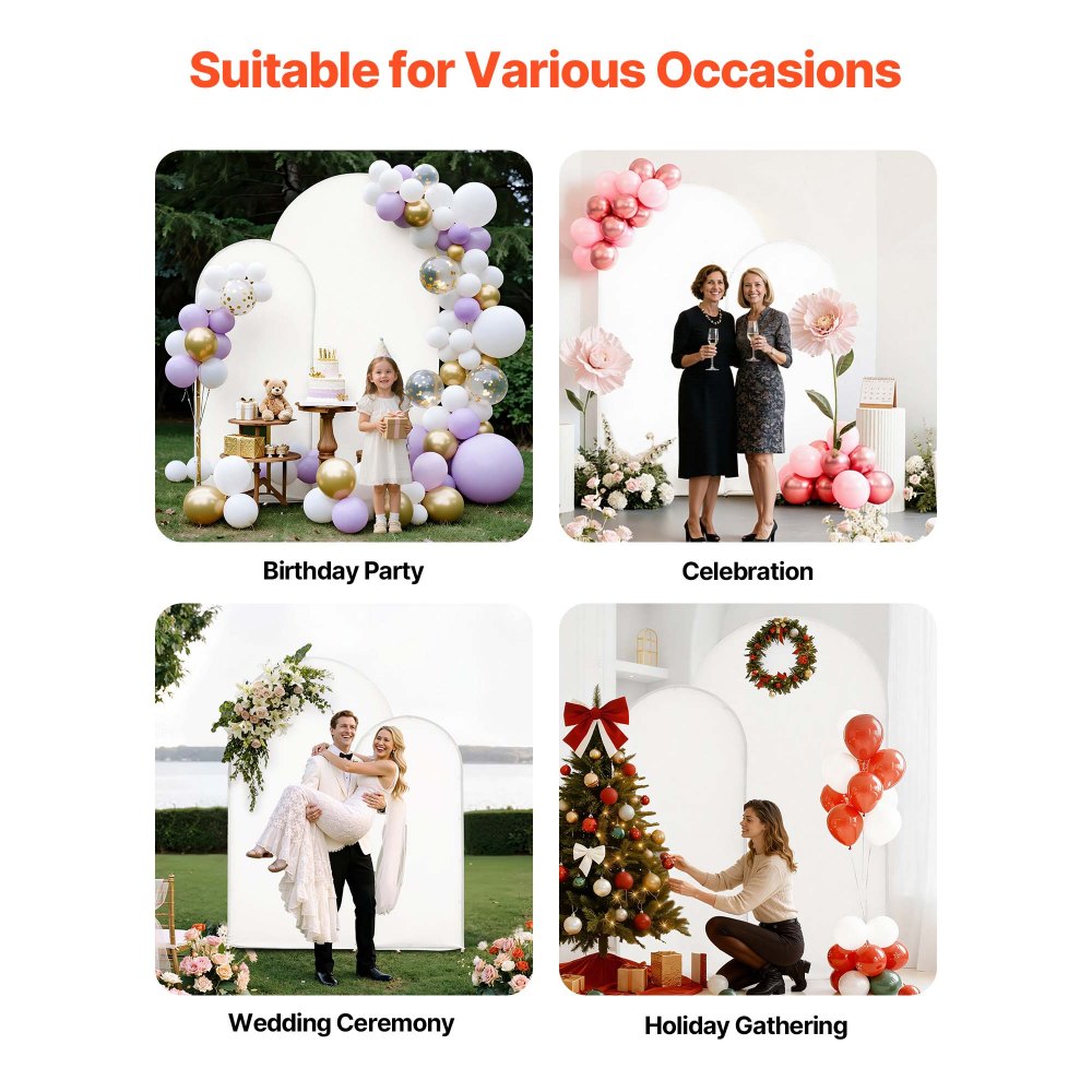 VEVOR Supporto per Fondale ad Arco Set da 2, Struttura Stabile, Facile da Montare, Set di Fondali ad Arco per Feste con Copertura per Matrimoni, Feste di Compleanno, Decorazioni per Cerimonie