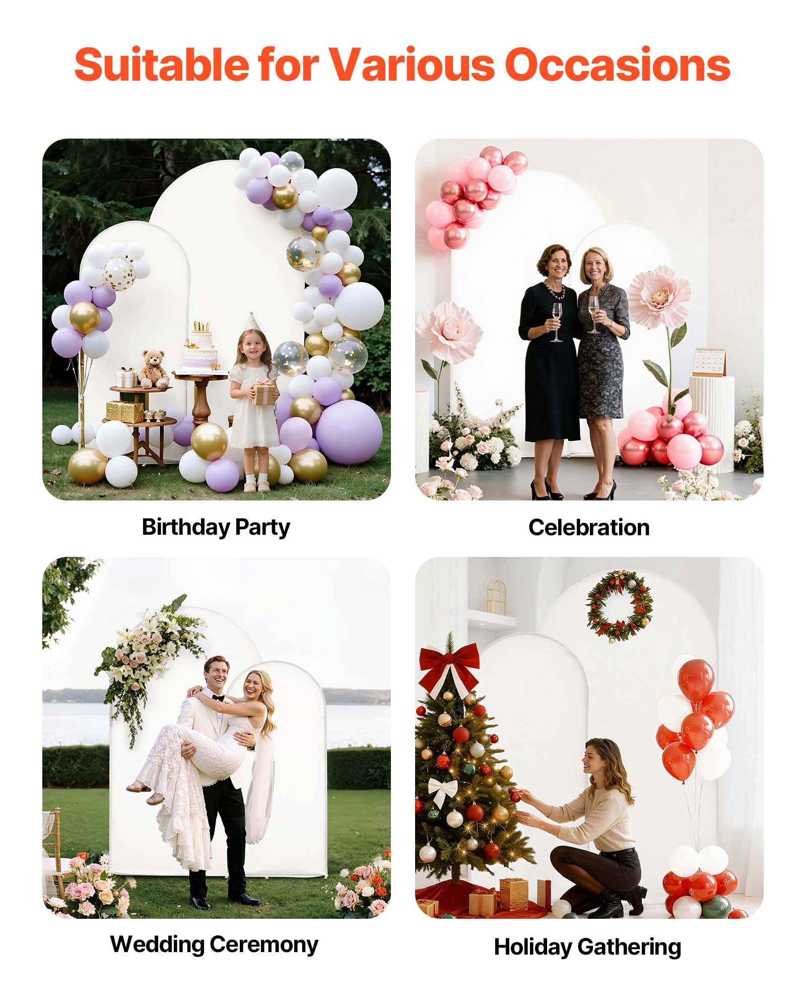 VEVOR Supporto per Fondale ad Arco Set da 2, Struttura Stabile, Facile da Montare, Set di Fondali ad Arco per Feste con Copertura per Matrimoni, Feste di Compleanno, Decorazioni per Cerimonie