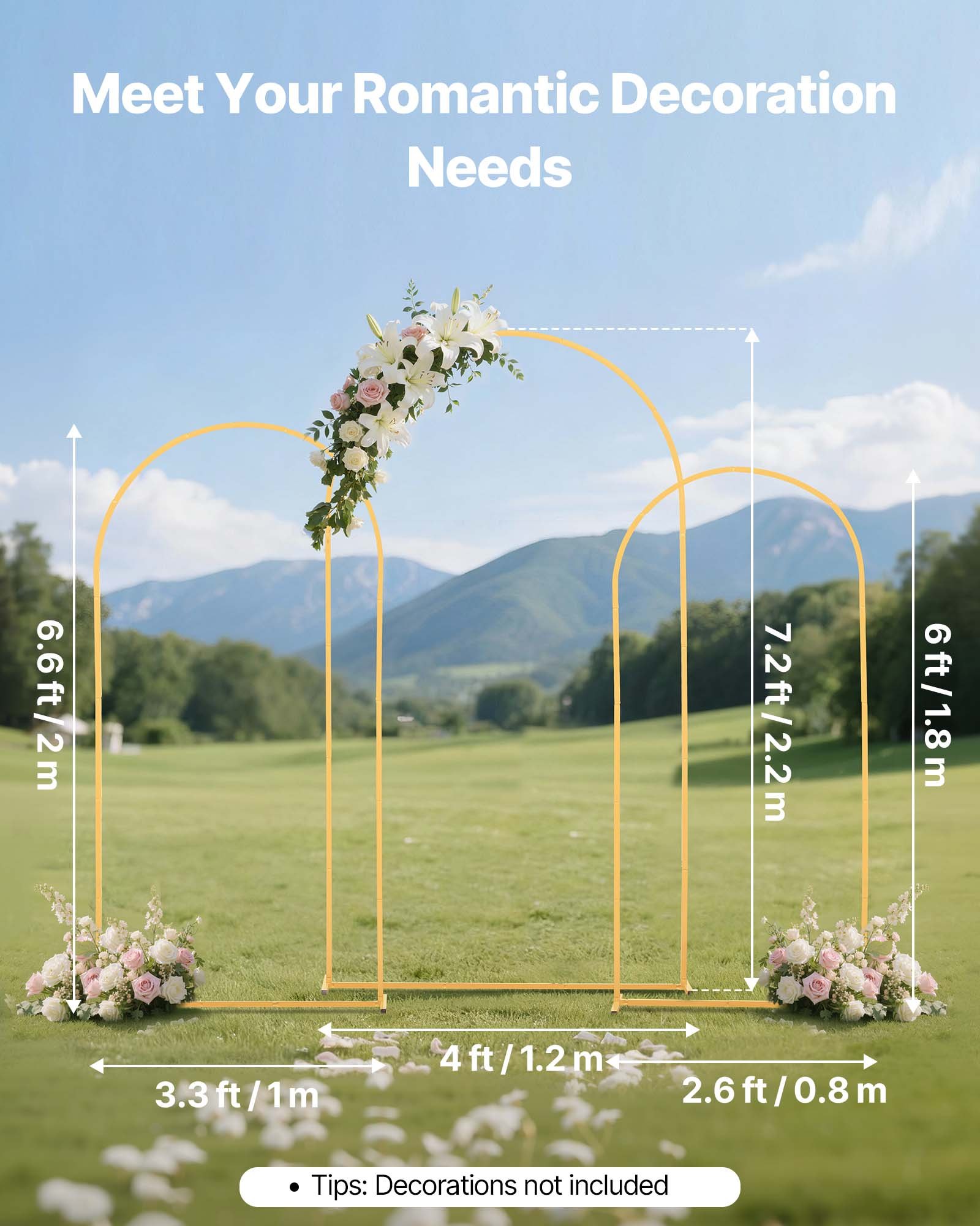 VEVOR Supporto per Fondale ad Arco 2,2 / 2 / 1,8 m, Set da 3, Struttura Stabile, Facile da Montare, Set di Fondali ad Arco per Feste per Matrimoni, Feste di Compleanno, Decorazioni per Cerimonie