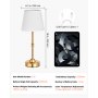 VEVOR Cordless Table Lamp with Fabric Shade & 5200 mAh Built-in Rechargeable Battery, Desk Lamp (16 x 16 x 40 cm), Dimmable (3-Stage), Table Lamp for Bedroom, Gold