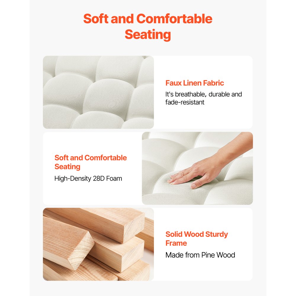 VEVOR Tavolino da Caffè Quadrato 875 x 875 x 445 mm con Ripiano Portaoggetti in Legno Massello, Poggiapiedi in Lino per Salotto, Camera da Letto, Soggiorno, 181,44 kg, Bianco Crema