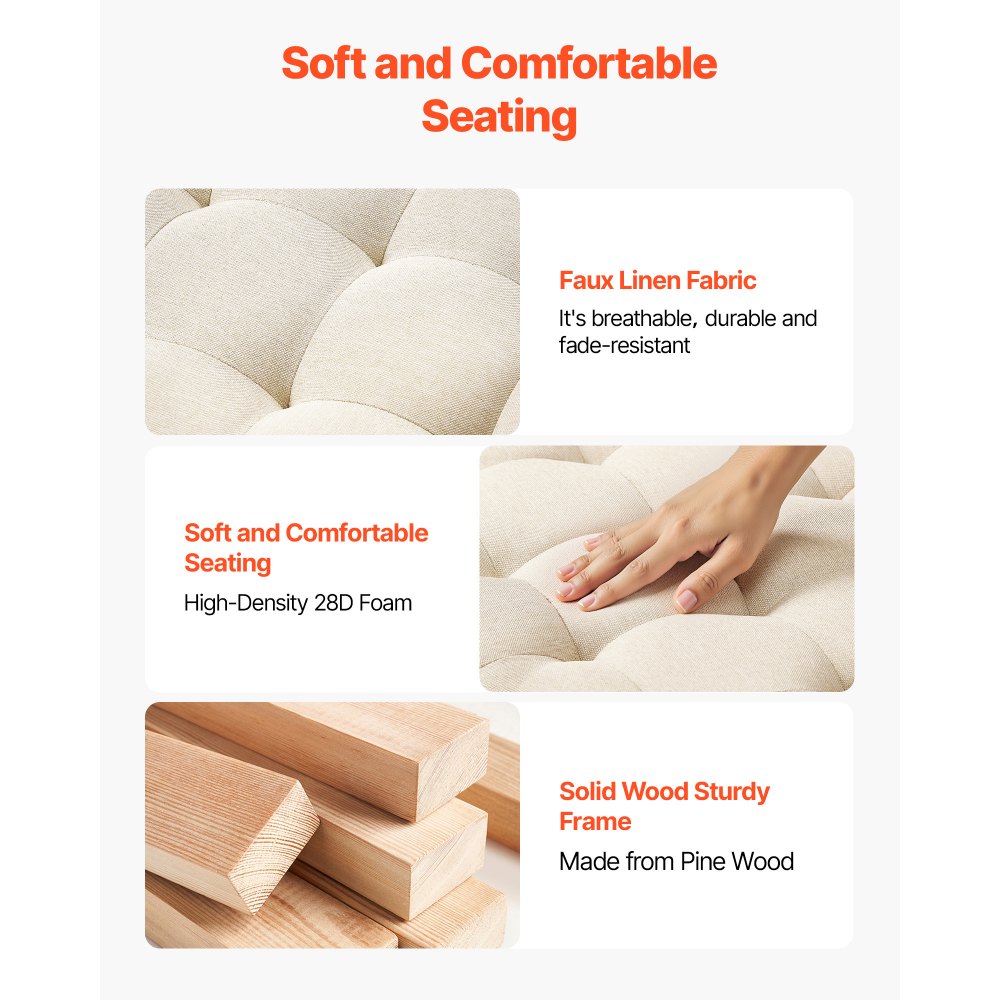 VEVOR Tavolino da Caffè Rotondo 810 x 810 x 476 mm con Contenitore in Legno Massello, Poggiapiedi in Lino per Salotto, Camera da Letto, Soggiorno, 158,76 kg, Colore Lino