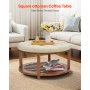 VEVOR Tavolino da Caffè Rotondo 810 x 810 x 476 mm con Contenitore in Legno Massello, Poggiapiedi in Lino per Salotto, Camera da Letto, Soggiorno, 158,76 kg, Colore Lino