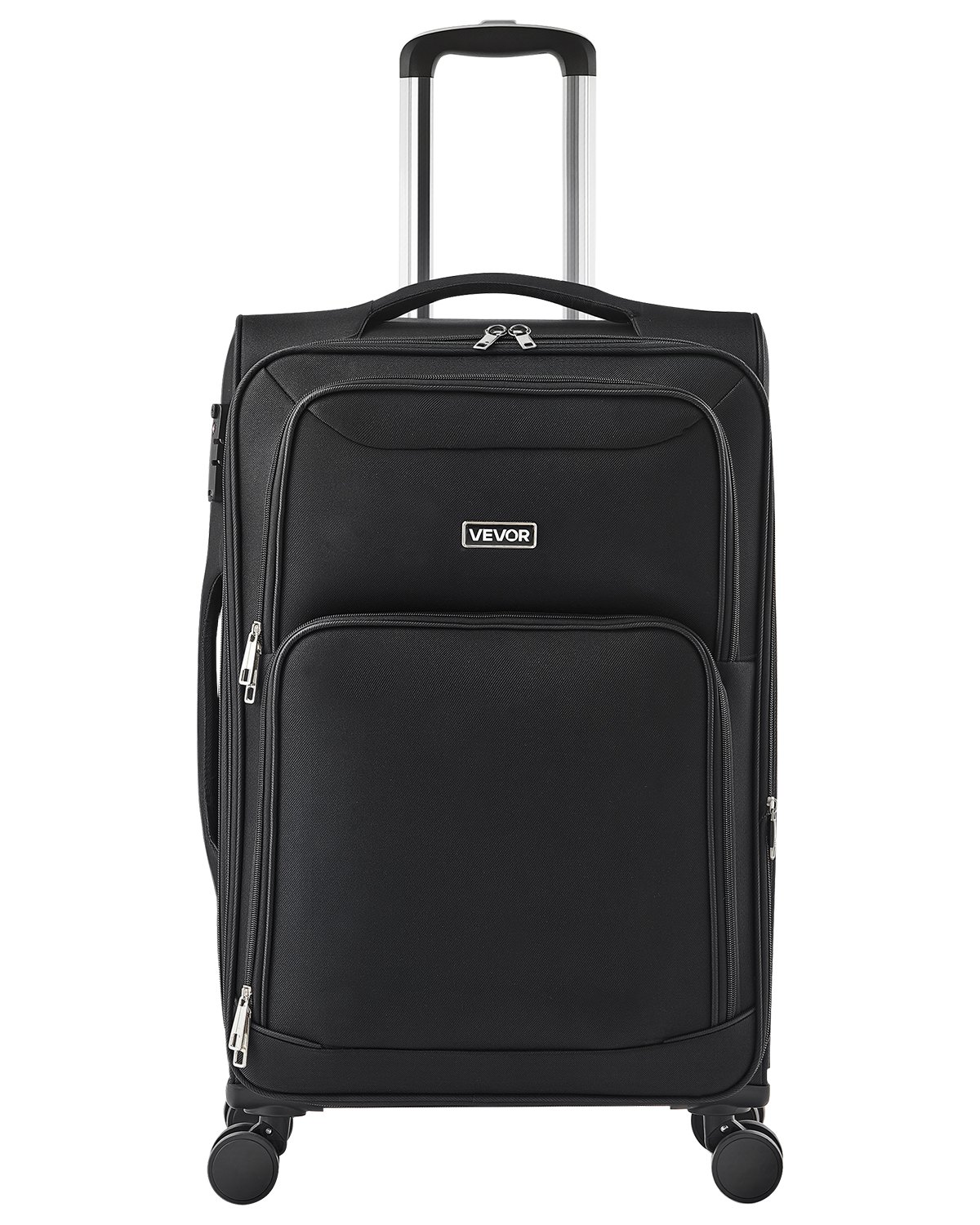 VEVOR Expandable Soft-Sided Suitcase with Spinner Wheels (400 x 300 x 695 mm), Fabric Carry-On Suitcase with Expandable Zippered Pocket & TSA Lock, Black Carry-On Suitcase