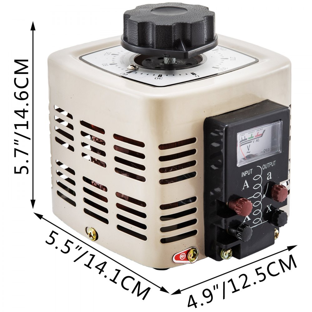 VEVOR Trasformatore variabile Trasformatore di tensione di alimentazione 500VA Convertitore 0-300 V 220 V CA 50 Hz con misuratore di uscita di tensione e bobina di rame incorporata
