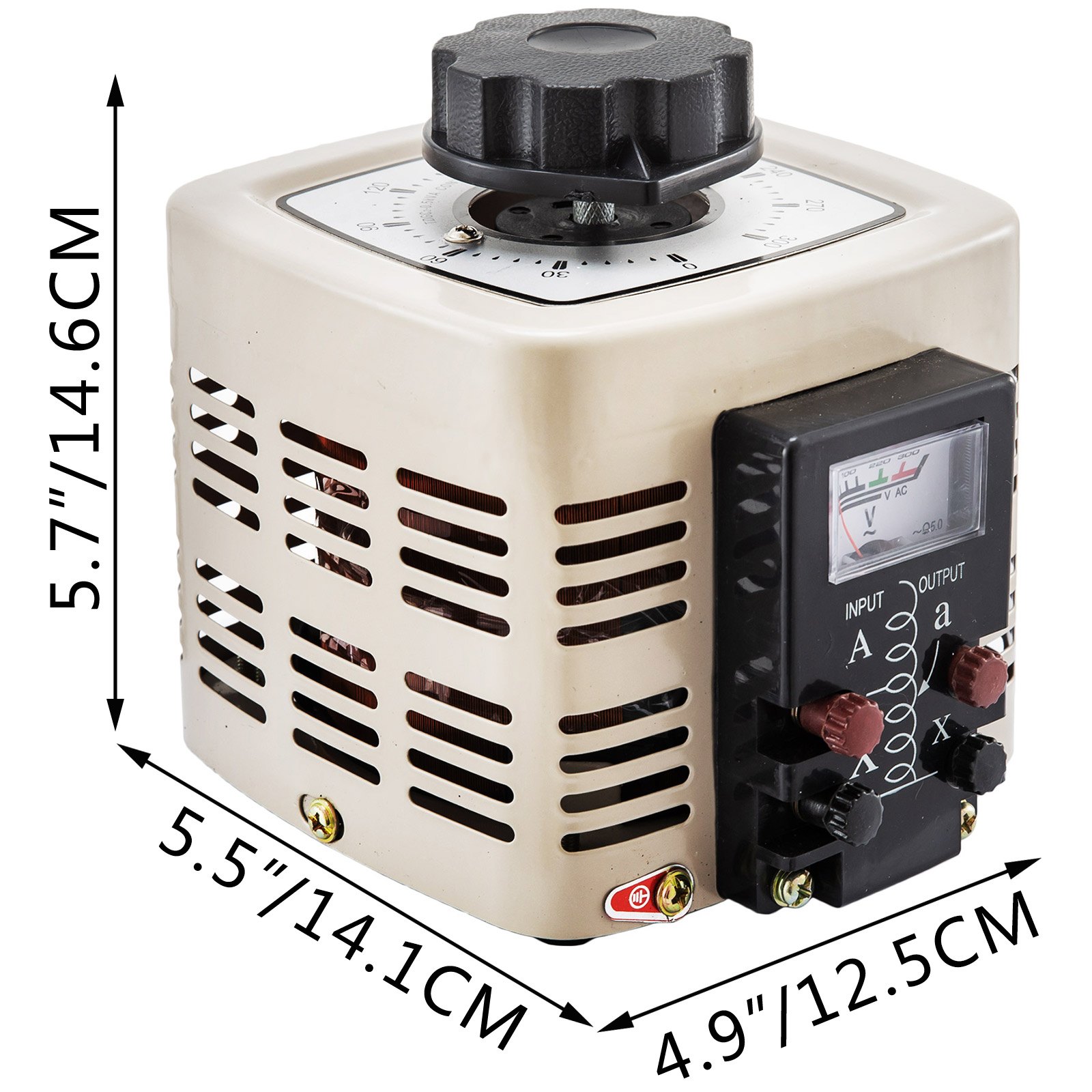 VEVOR Trasformatore variabile Trasformatore di tensione di alimentazione 500VA Convertitore 0-300 V 220 V CA 50 Hz con misuratore di uscita di tensione e bobina di rame incorporata