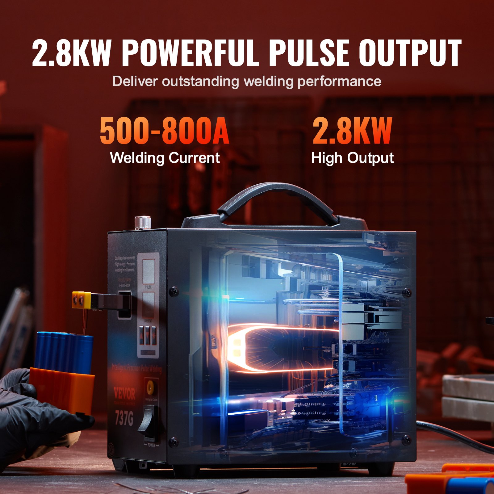 VEVOR Cordless Spot Welder, 737G Pulse Spot Welder, Portable High-Performance Cordless Welding and Soldering Station with 2 Welding Modes and LED Lighting for 0.12 mm Pure Nickel, 18650/14500 Battery