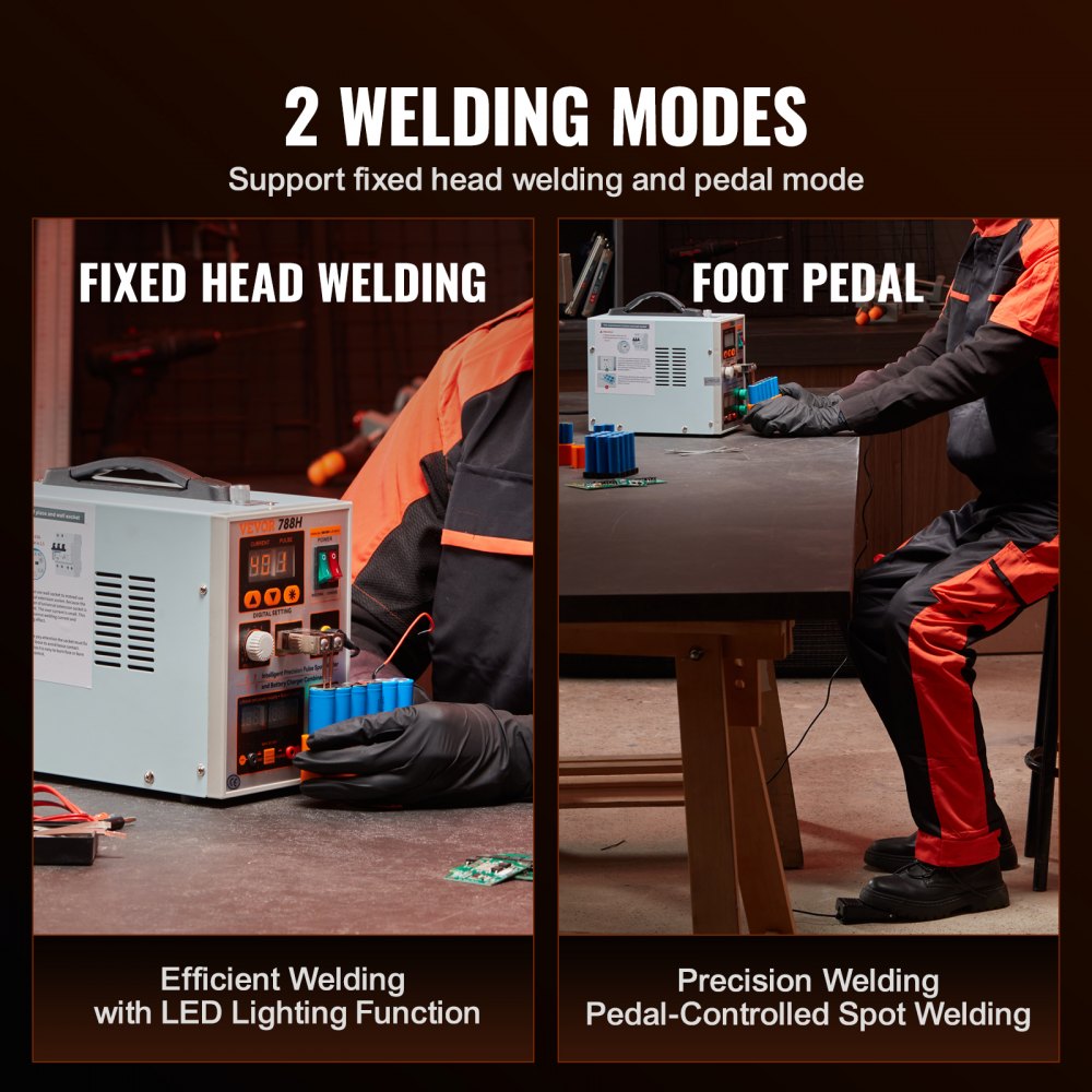 VEVOR Cordless Spot Welder, 788H Pulse Spot Welder and Battery Charger, Portable High-Performance Cordless Welder with 2 Welding Modes and LED Light for 0.15 mm Pure Nickel, 18650 14500 Batteries