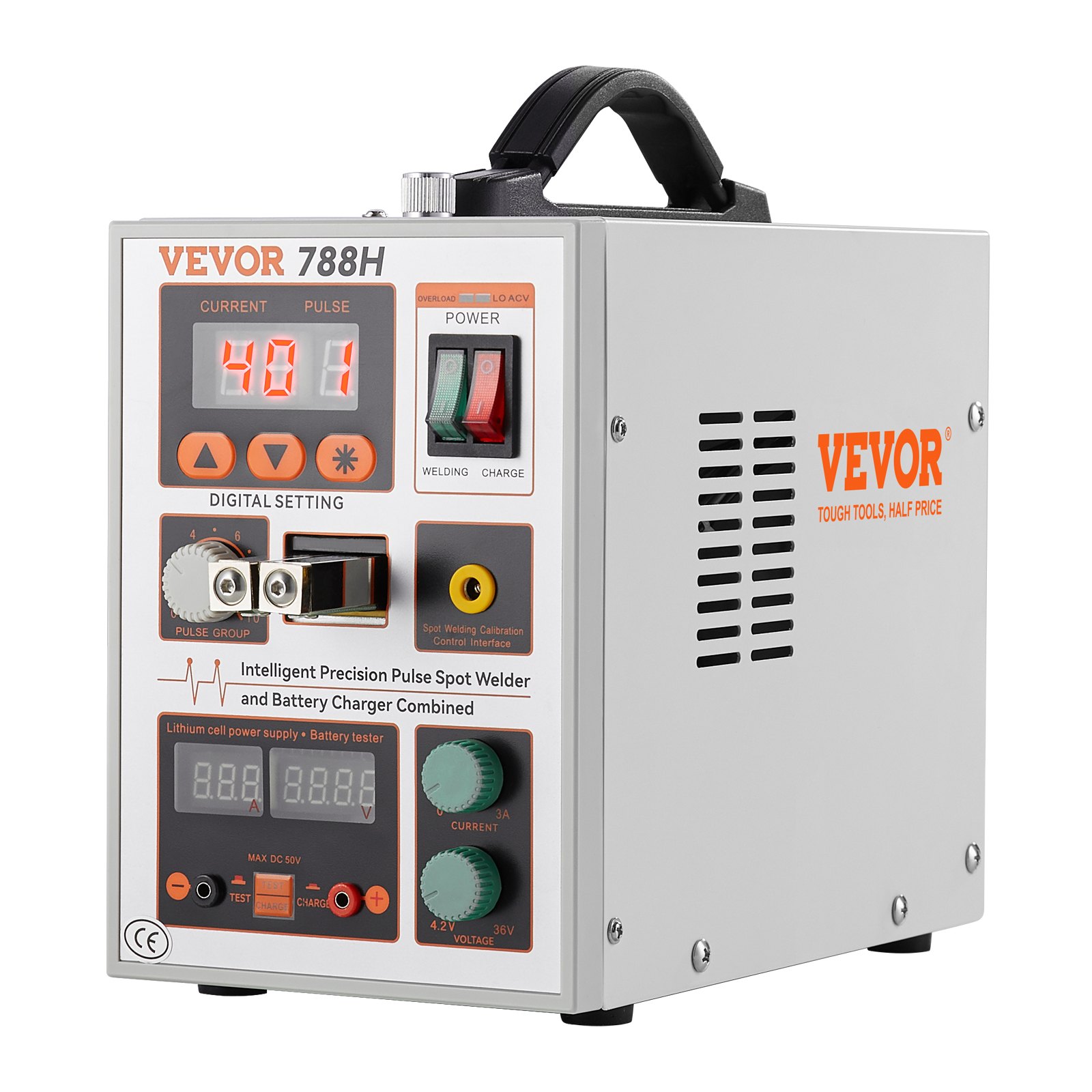 VEVOR Cordless Spot Welder, 788H Pulse Spot Welder and Battery Charger, Portable High-Performance Cordless Welder with 2 Welding Modes and LED Light for 0.15 mm Pure Nickel, 18650 14500 Batteries