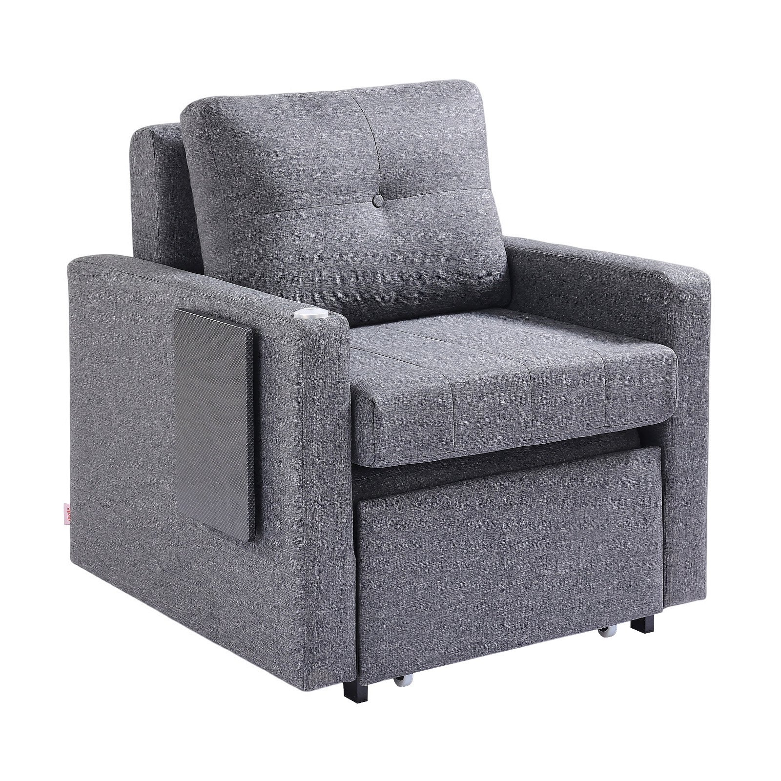 VEVOR Divano Letto Convertibile Singolo da Soggiorno con Tasca Laterale Cuscino Bracciolo, Poltrona Reclinabile Singola Schienale Regolabile, Divano Letto Estraibile per Camera da Letto Casa, Grigio