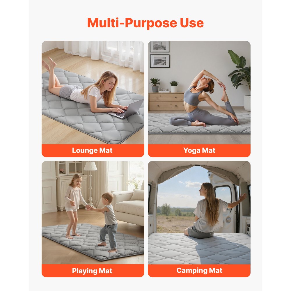 VEVOR Materasso Futon Giapponese da 2032 x 991 x 63,5 mm, Tatami Pieghevole Misura Letto Singolo, con Borsa Portaoggetti e Accessori di Montaggio, Materassino a 9 Strati per Meditazione Yoga, Grigio