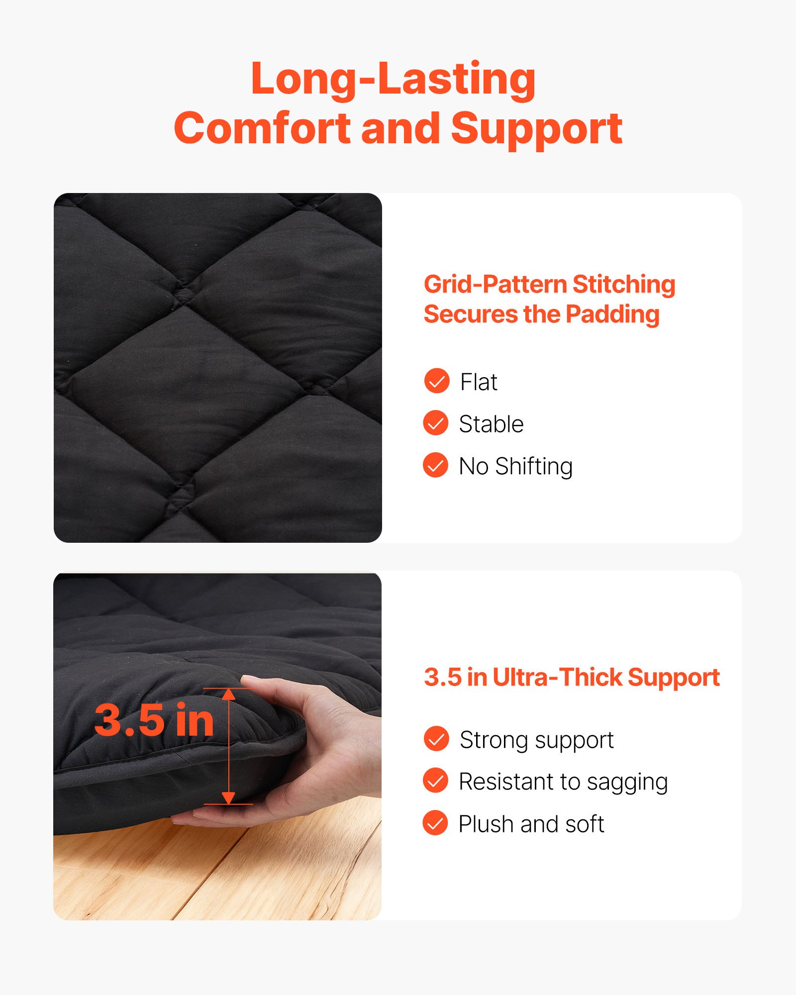 VEVOR Materasso Tatami Addensato da 2032 x 1524 x 63,5 mm, Tatami Regina Pieghevole, con Borsa Portaoggetti e Accessori di Montaggio, Materassino a 9 Strati per Meditazione Yoga, Nero