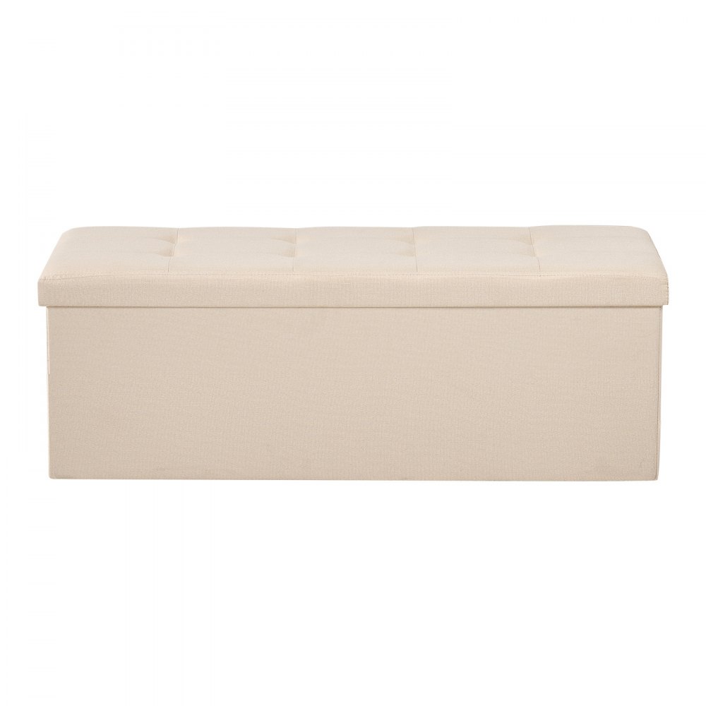 VEVOR Panca Contenitore Pieghevole Panca a Fine Letto Carico 299,37 kg con Tasche Laterali Contenitore Imbottito Pieghevole, Pouf da Letto in Lino con Ampio Spazio per Soggiorno, Beige