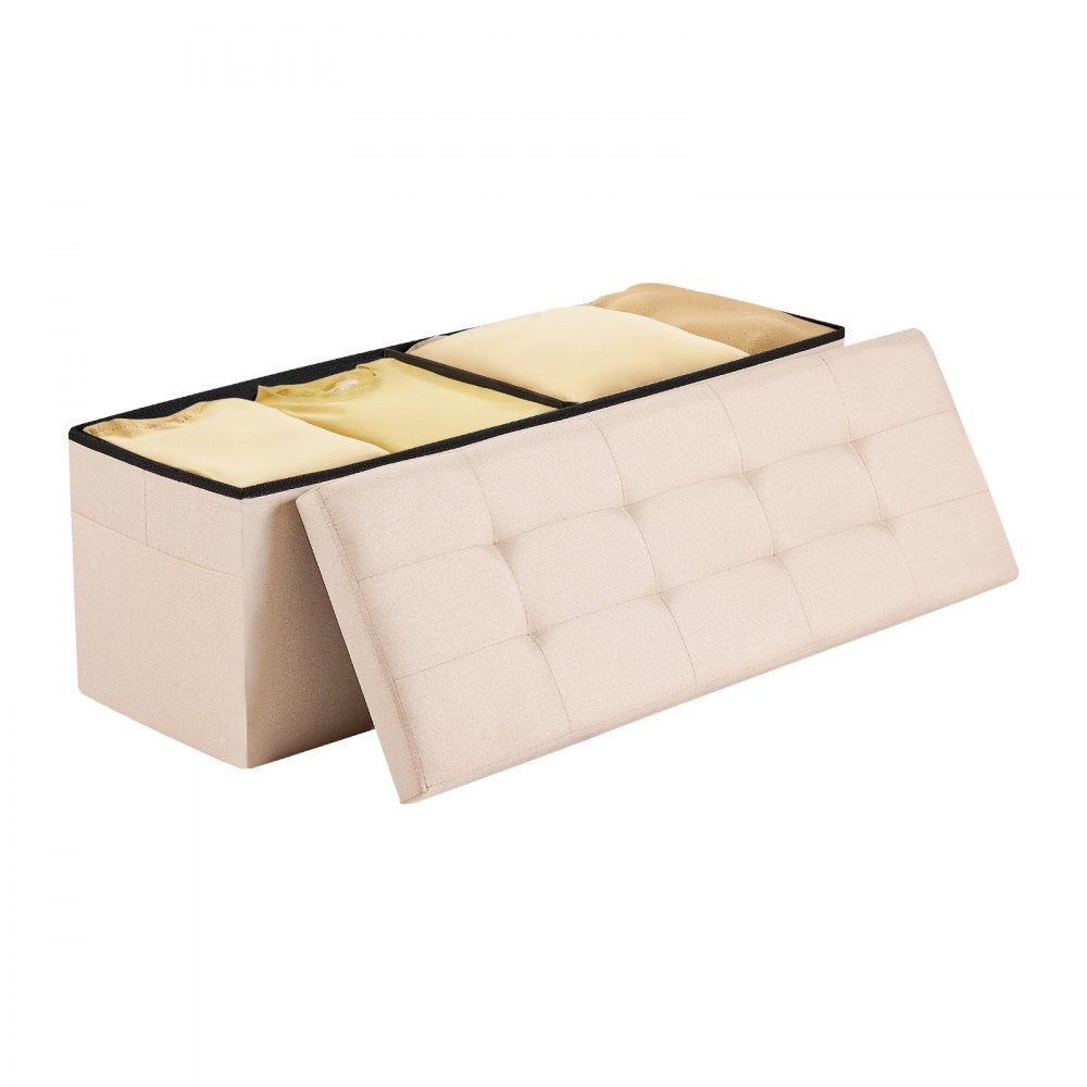 VEVOR Panca Contenitore Pieghevole Panca a Fine Letto Carico 299,37 kg con Tasche Laterali Contenitore Imbottito Pieghevole, Pouf da Letto in Lino con Ampio Spazio per Soggiorno, Beige