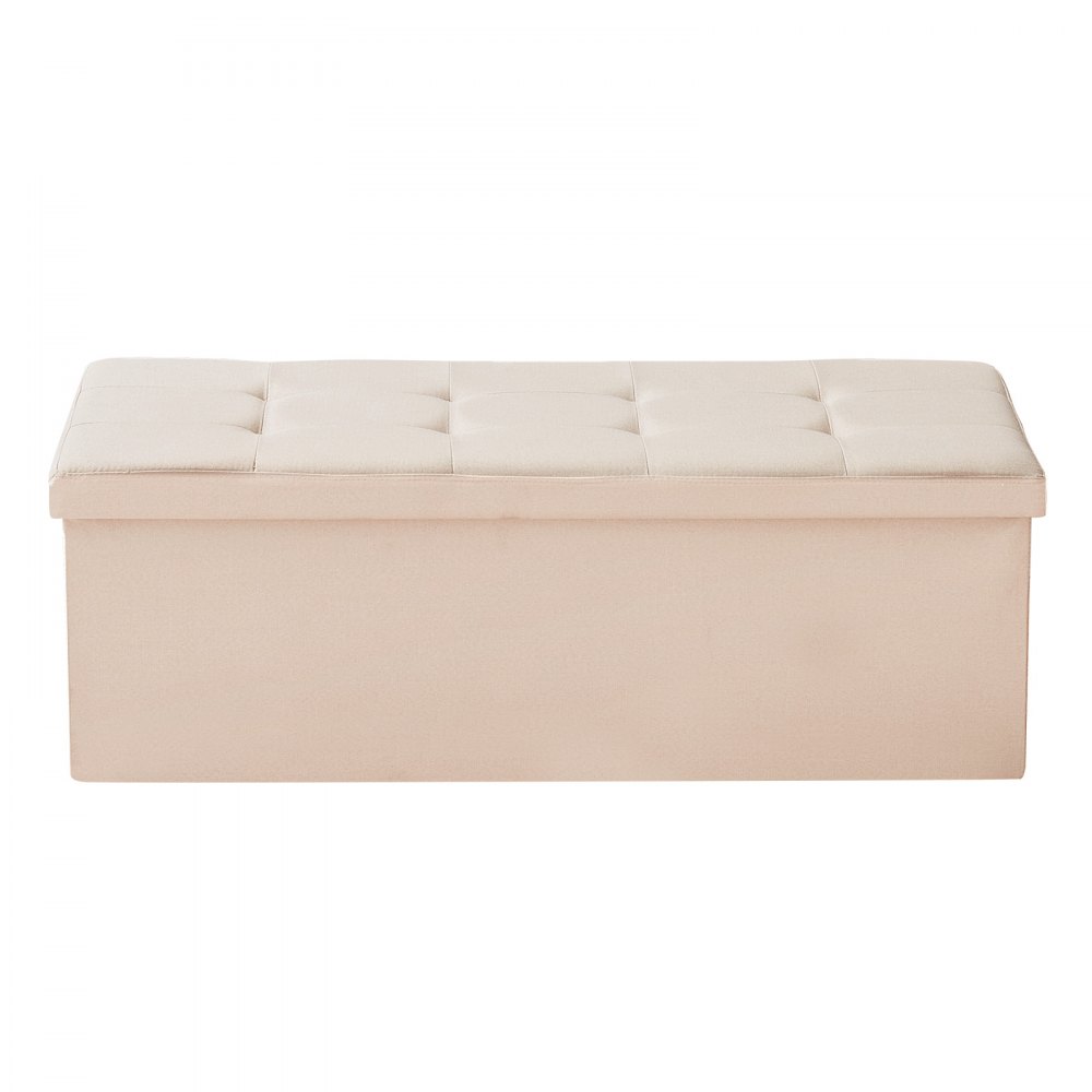 VEVOR Panca Contenitore Pieghevole Panca a Fine Letto Carico 299,37 kg con Tasche Laterali Contenitore Imbottito Pieghevole, Pouf da Letto in Lino con Ampio Spazio per Soggiorno, Beige
