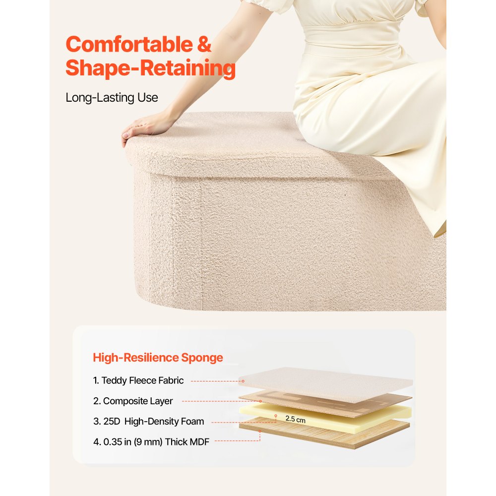 VEVOR Panca Contenitore Ovale Cassapanca Portaoggetti Panca Pieghevole Imbottita Carico 299,37 kg per Letto con Ampio Spazio di Stoccaggio, per Soggiorno, Ingresso, Camera da Letto, Beige