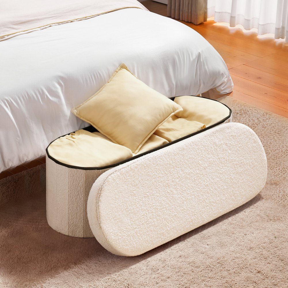 VEVOR Panca Contenitore Ovale Cassapanca Portaoggetti Panca Pieghevole Imbottita Carico 299,37 kg per Letto con Ampio Spazio di Stoccaggio, per Soggiorno, Ingresso, Camera da Letto, Beige