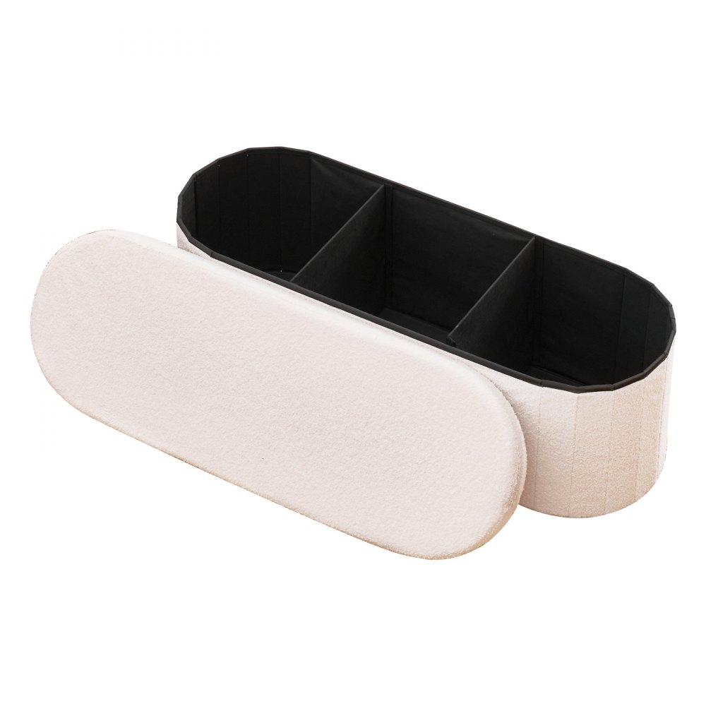 VEVOR Panca Contenitore Ovale Cassapanca Portaoggetti Panca Pieghevole Imbottita Carico 299,37 kg per Letto con Ampio Spazio di Stoccaggio, per Soggiorno, Ingresso, Camera da Letto, Beige