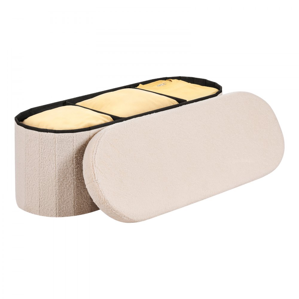 VEVOR Panca Contenitore Ovale Cassapanca Portaoggetti Panca Pieghevole Imbottita Carico 299,37 kg per Letto con Ampio Spazio di Stoccaggio, per Soggiorno, Ingresso, Camera da Letto, Beige