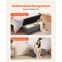 VEVOR Panca Contenitore, Panca con Bottoni Trapuntati e Tasche Laterali, Contenitore Imbottito Ribaltabile con Struttura in Metallo, Pouf da Letto in Lino per Soggiorno, Camera da Letto, Grigio