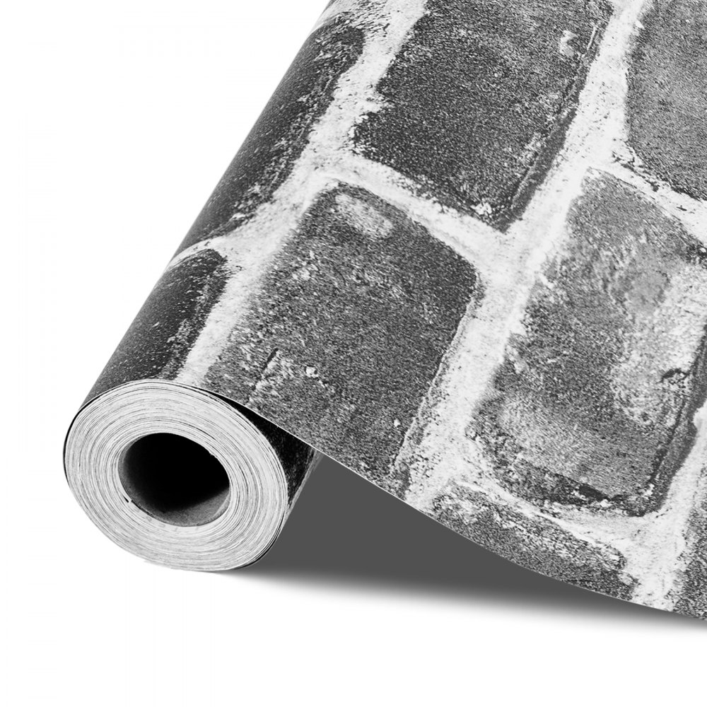 VEVOR Carta da Parati Adesiva Decorativa 45 cm x 10 m, Rotolo di Carta da Parati Autoadesiva in Vinile, Impermeabile, per Rivestimenti Murali, Camere da Letto, Cucine, Mattoni Grigi