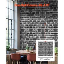 VEVOR Carta da Parati Adesiva Decorativa 45 cm x 10 m, Rotolo di Carta da Parati Autoadesiva in Vinile, Impermeabile, per Rivestimenti Murali, Camere da Letto, Cucine, Mattoni Grigi