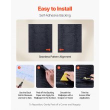 VEVOR Carta da Parati Adesiva Decorativa 40 cm x 10 m, Rotolo di Carta da Parati Autoadesiva in Vinile, Impermeabile, per Rivestimenti Murali, Camere da Letto, Cucine, Uffici, Colore Nero
