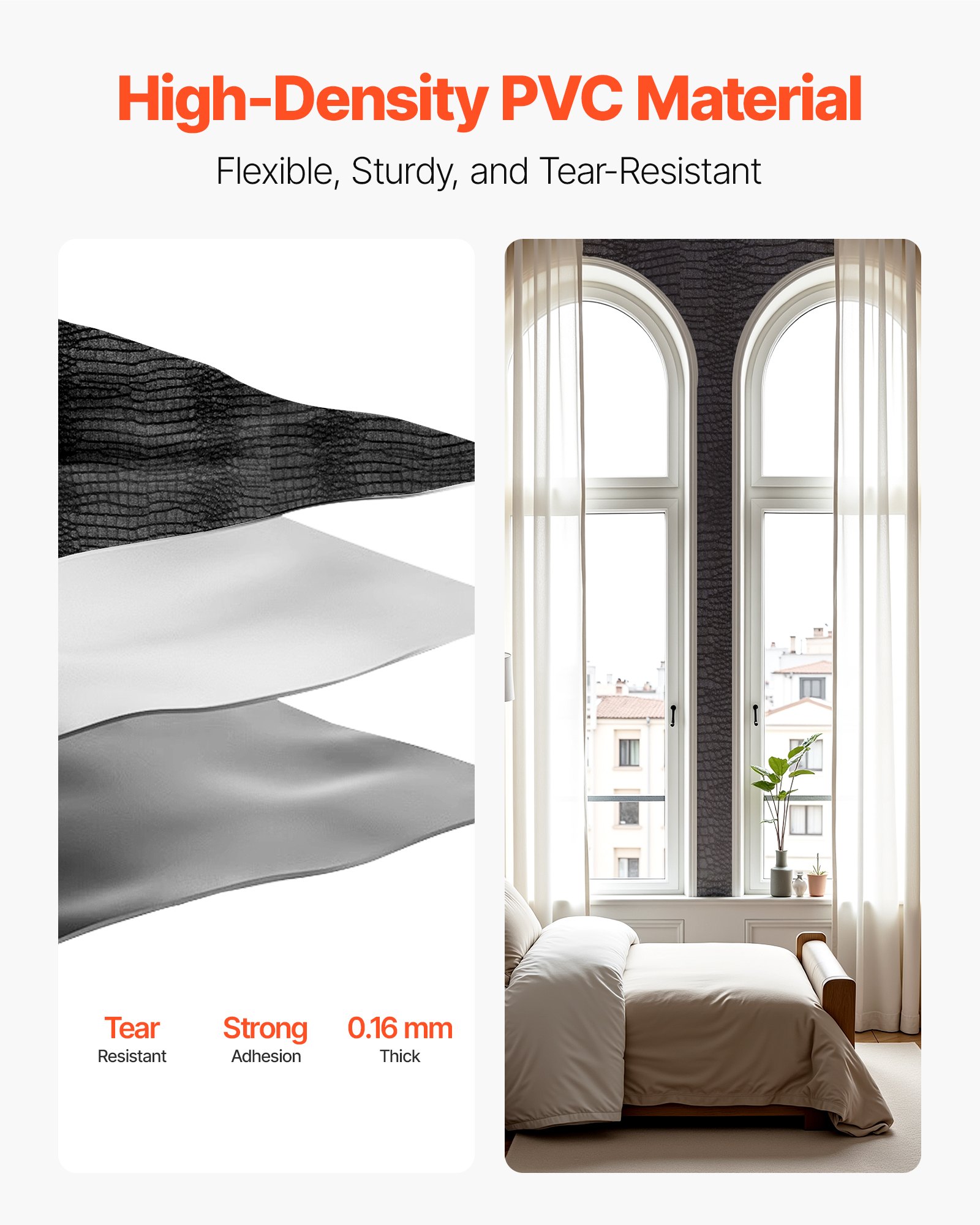 VEVOR Carta da Parati Adesiva Decorativa 40 cm x 10 m, Rotolo di Carta da Parati Autoadesiva in Vinile, Impermeabile, per Rivestimenti Murali, Camere da Letto, Cucine, Uffici, Colore Nero