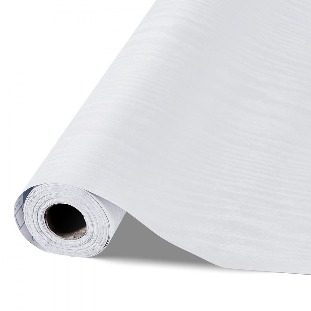 VEVOR Carta da Parati Adesiva Decorativa 45 cm x 10 m, Rotolo di Carta da Parati Autoadesiva in Vinile, Impermeabile, per Rivestimenti Murali, Camere da Letto, Cucine, Uffici, Colore Legno Bianco
