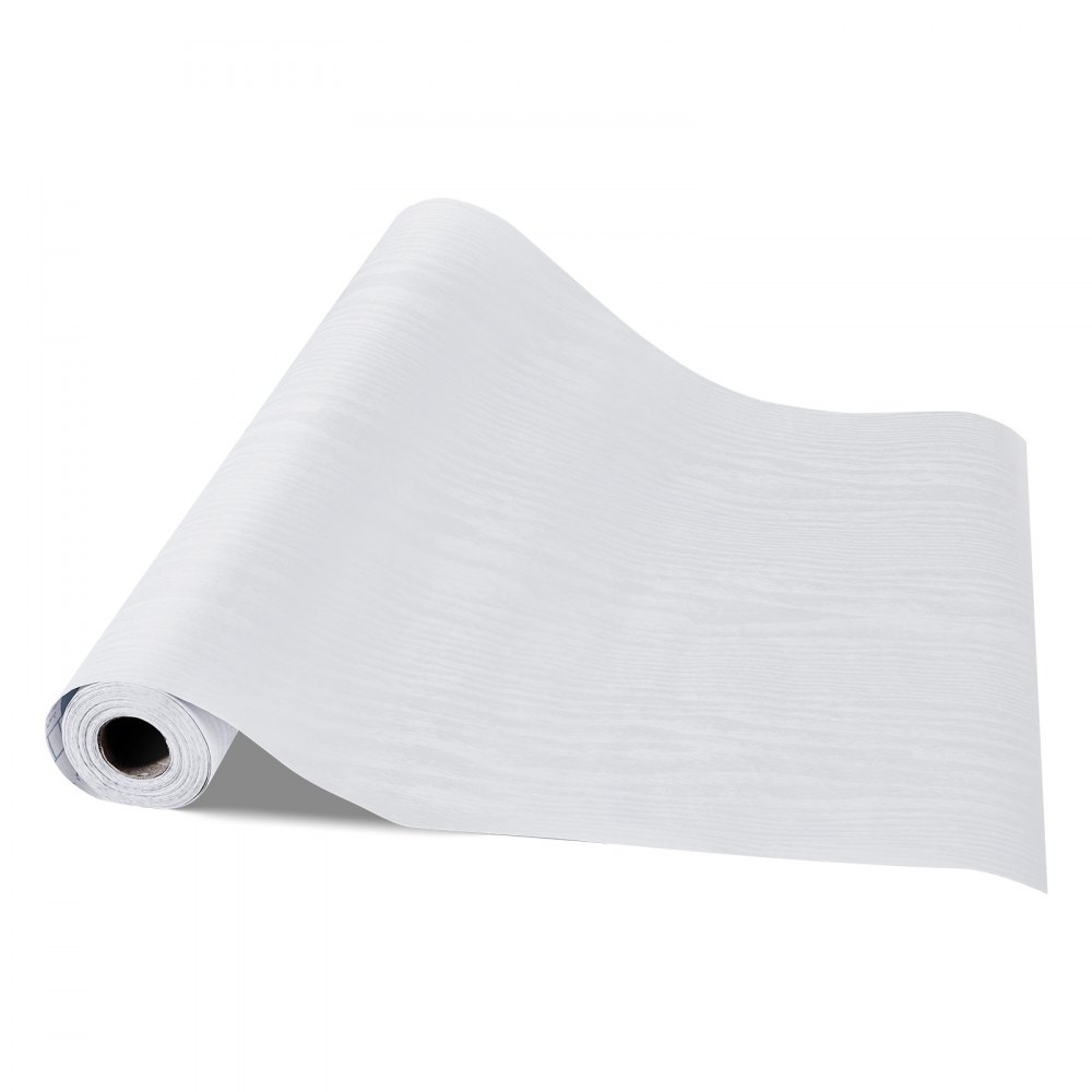VEVOR Carta da Parati Adesiva Decorativa 45 cm x 10 m, Rotolo di Carta da Parati Autoadesiva in Vinile, Impermeabile, per Rivestimenti Murali, Camere da Letto, Cucine, Uffici, Colore Legno Bianco