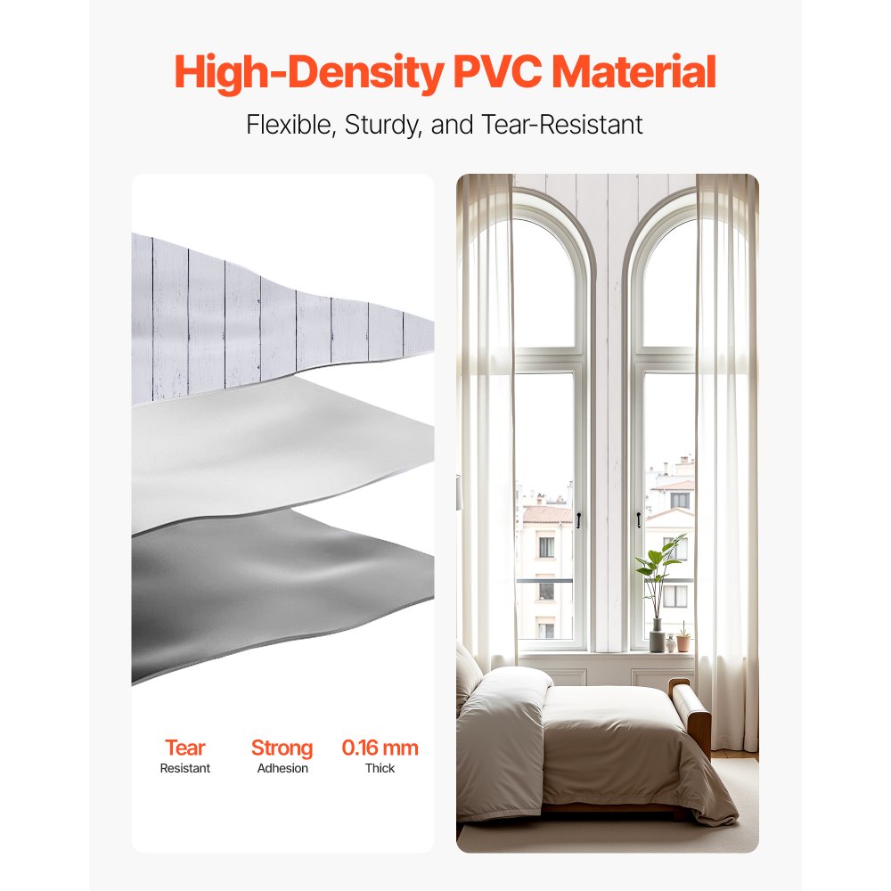 VEVOR Carta da Parati Adesiva Decorativa 45 cm x 12 m, Rotolo di Carta da Parati Autoadesiva in Vinile, Impermeabile, per Rivestimenti Murali, Camere da Letto, Cucine, Uffici, Colore Legno Bianco