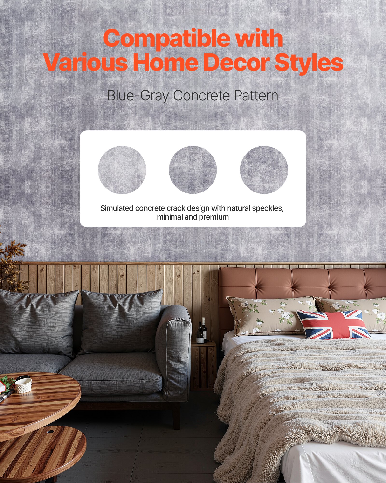 VEVOR Carta da Parati Adesiva Decorativa 40 cm x 15 m, Rotolo di Carta da Parati Autoadesiva in Vinile, Impermeabile, per Rivestimenti Murali, Camere da Letto, Cucine, Uffici, Colore Grigio Scuro