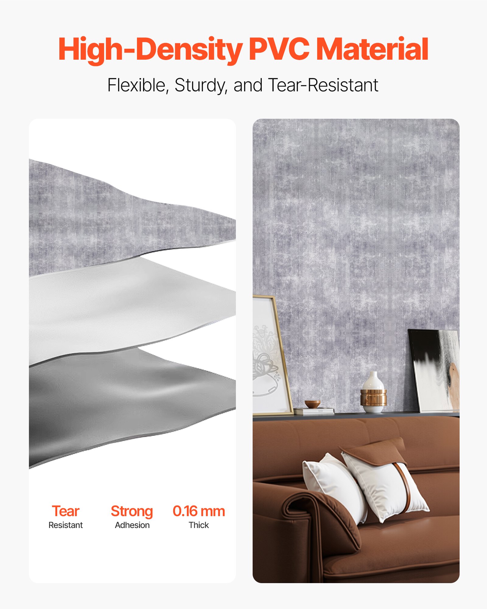 VEVOR Carta da Parati Adesiva Decorativa 40 cm x 15 m, Rotolo di Carta da Parati Autoadesiva in Vinile, Impermeabile, per Rivestimenti Murali, Camere da Letto, Cucine, Uffici, Colore Grigio Scuro