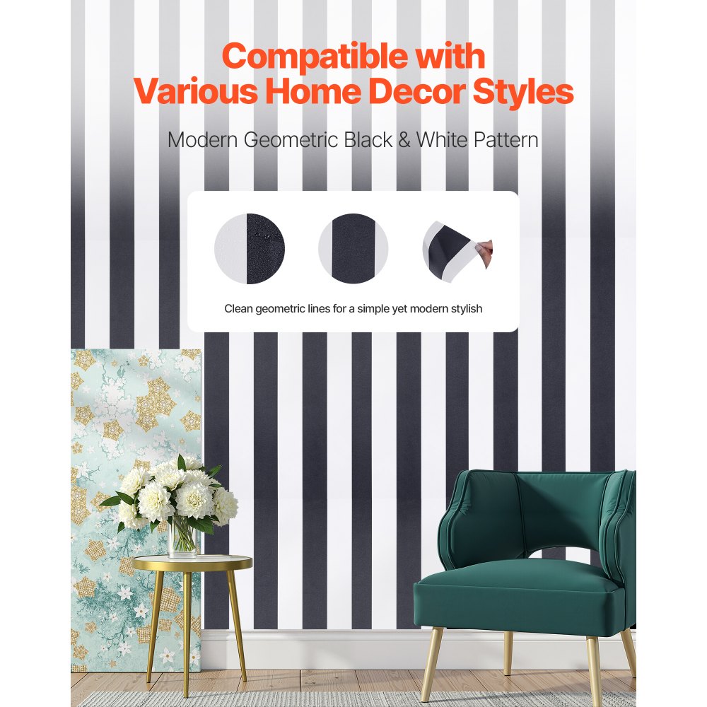 VEVOR Carta da Parati Adesiva Decorativa 45 cm x 15 m, Rotolo di Carta da Parati Autoadesiva in Vinile, Impermeabile, per Rivestimenti Murali, Camere da Letto, Cucine, Uffici, Motivo Geometrico