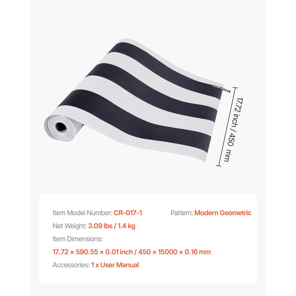 VEVOR Carta da Parati Adesiva Decorativa 45 cm x 15 m, Rotolo di Carta da Parati Autoadesiva in Vinile, Impermeabile, per Rivestimenti Murali, Camere da Letto, Cucine, Uffici, Motivo Geometrico