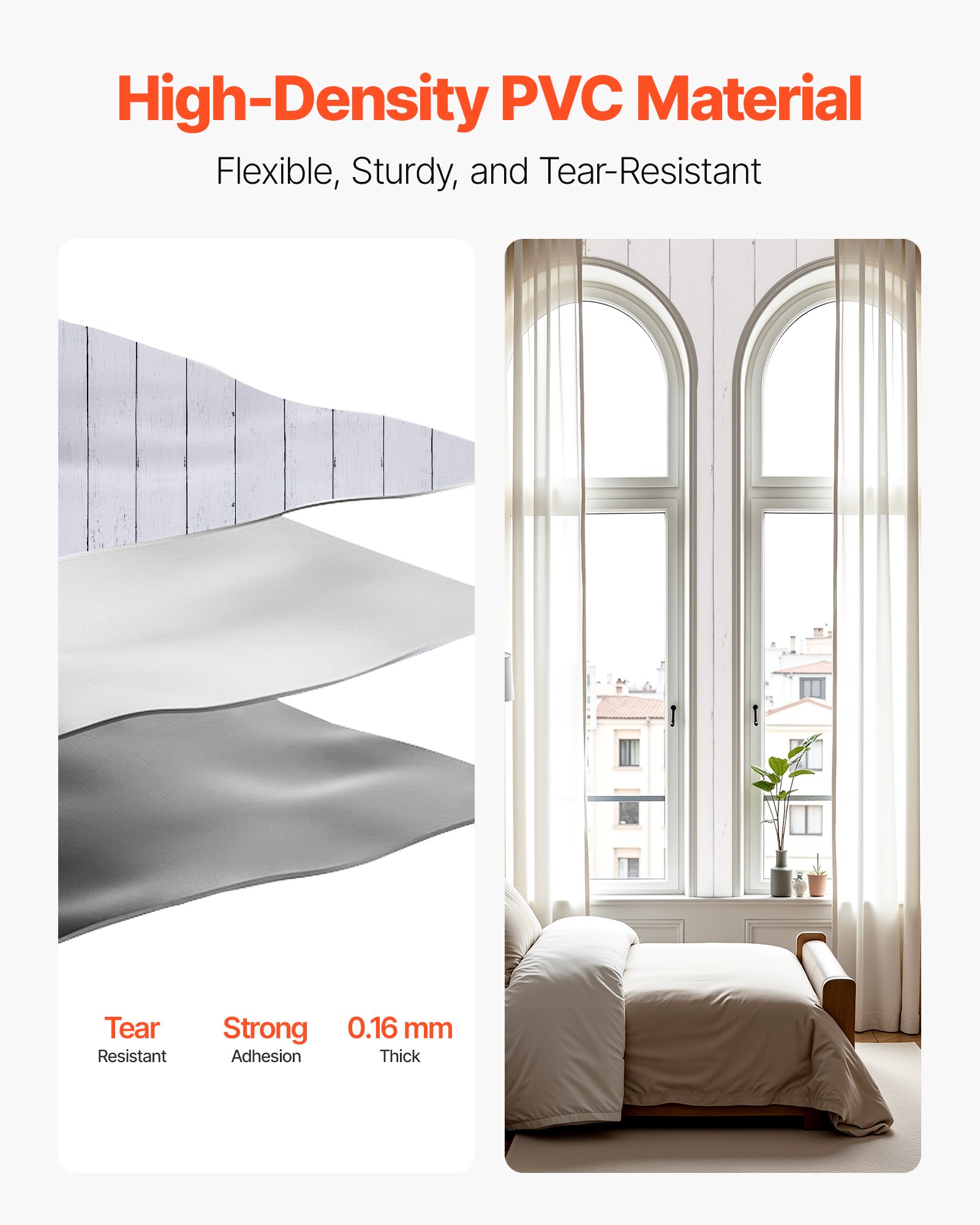 VEVOR Carta da Parati Adesiva Decorativa 45 cm x 15 m, Rotolo di Carta da Parati Autoadesiva in Vinile, Impermeabile, per Rivestimenti Murali, Camere da Letto, Cucine, Uffici, Colore Legno Bianco