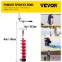 VEVOR Ice Auger, 20 cm Diameter, Nylon Ice Auger, 1 m Length, Ice Auger, Earth Auger with 36 cm Extension Rod, Rubber Grip, Drill Adapter, Replaceable Earth Auger Blade for Ice Fishing