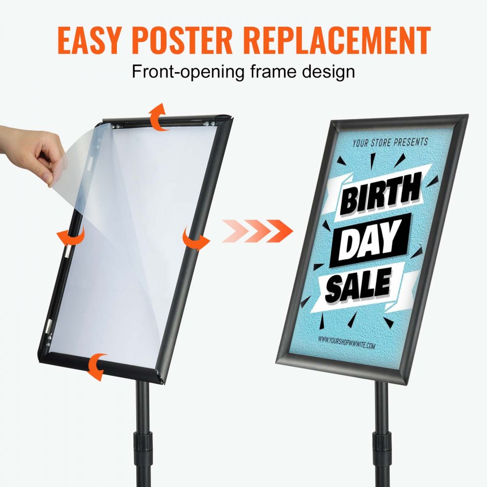 VEVOR Supporto per Insegne su Piedistallo, Supporto per Poster Regolabile da 420 x 297 mm, Piedistallo Porta Insegne Girevole 360° da Pavimento per Eventi Matrimonio Festa Conferenza Interno Esterno