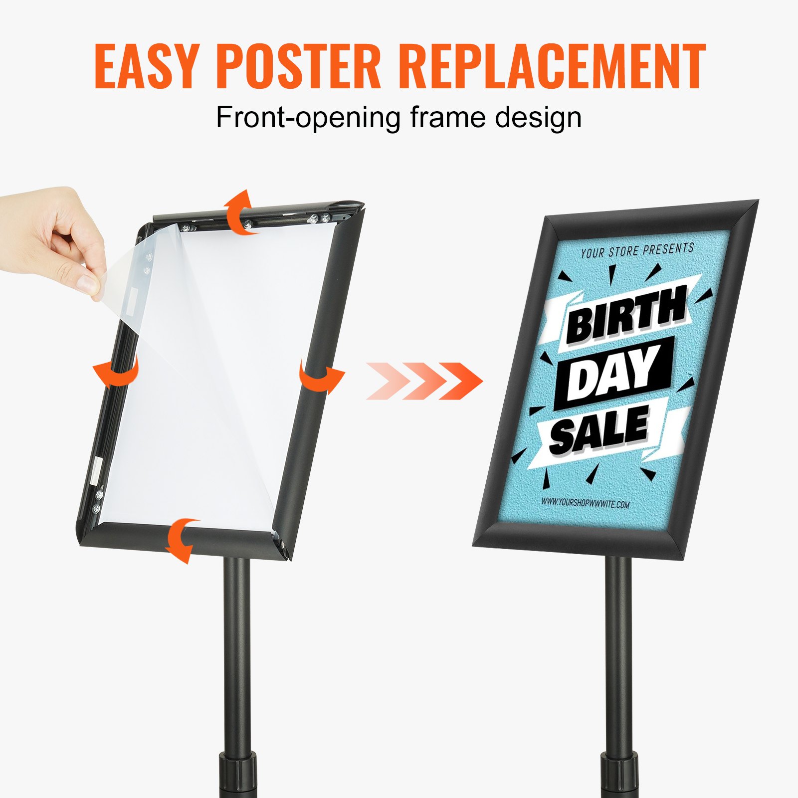 VEVOR Supporto per Insegne su Piedistallo, Supporto per Poster Regolabile da 279 x 216 mm, Piedistallo Porta Insegne Girevole 360° da Pavimento per Eventi Matrimonio Festa Conferenza Interno Esterno