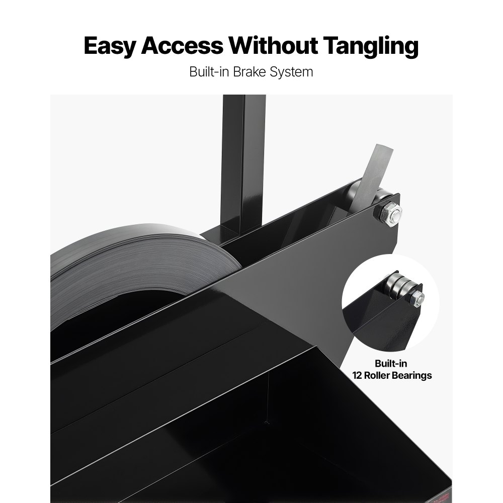 VEVOR Banding Strapping Cart, Fit for Steel Strapping Coils with 600 mm Core Outer Size, Heavy Duty Strapping Dispenser with Rubber Wheels, Suitable for Factory, Warehouse, Loading Area