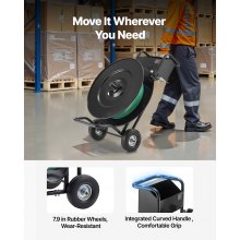 VEVOR Carrello per Reggiatura, per Bobine di Reggette in PET/PP/Acciaio con Dimensioni del Nucleo di 20,3/40,6 cm, Distributore di Reggette Dotato di Freno a Tamburo, Vassoio Integrato